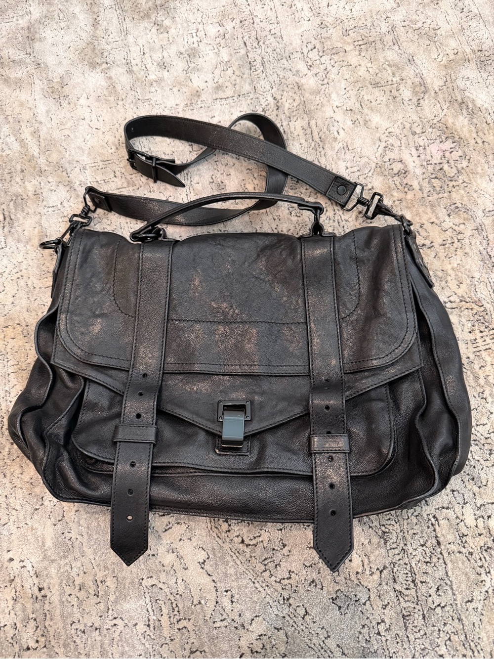 Proenza Schouler Black Leather Messenger Bag with Top Handle